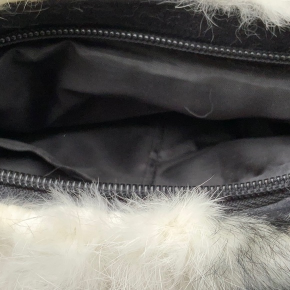 Black And White Rabbit Fur Handbag With Small Bag Holder NWT - Picture 6 of 6